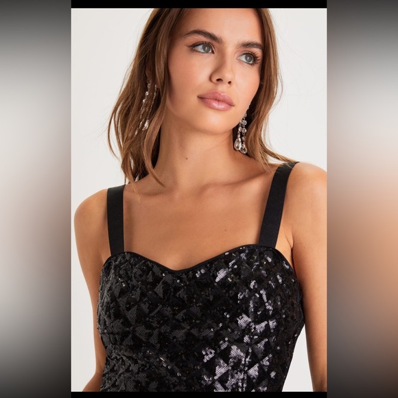 New! LULUS  Got Ya Glittering Black Sequin Two-Piece Bodycon Mini Dress - Picture 4 of 8